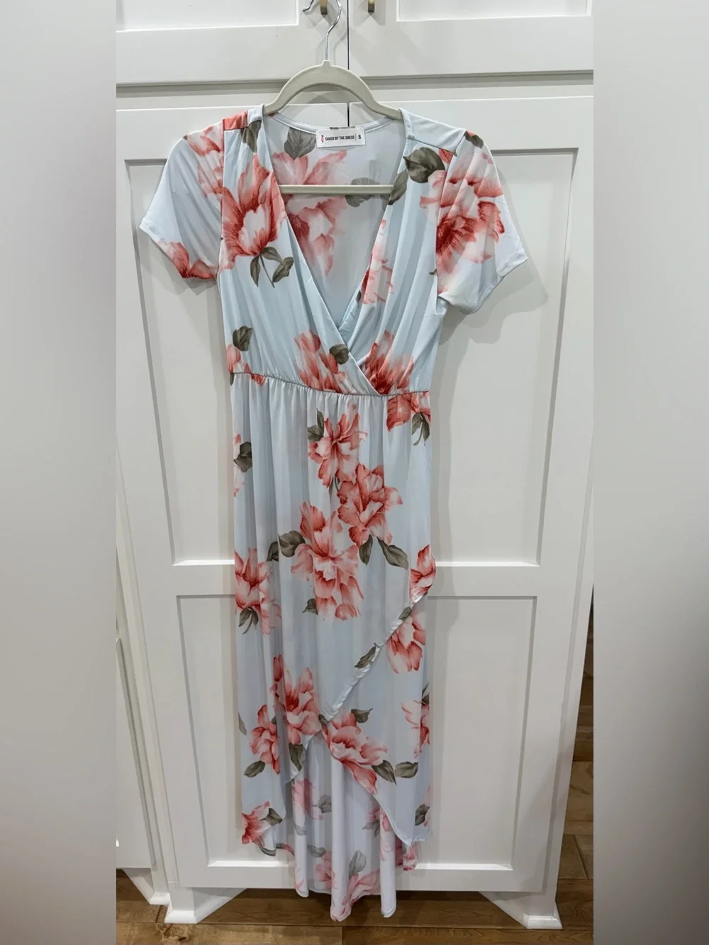 Saved by the dress - Floral Wrap Maxi Dress - Light Blue with Pink Blooms